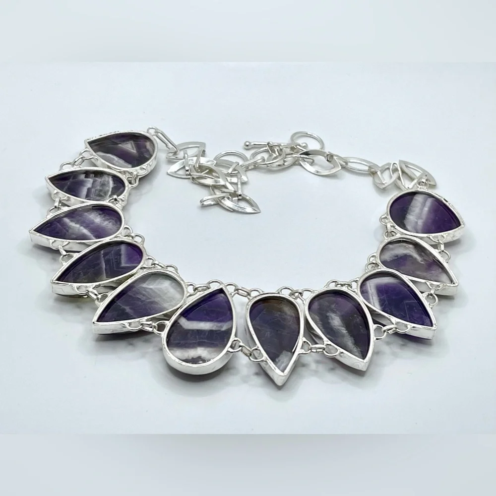Beautiful Almond Shape Chevron Amethyst Necklace - Picture 8 of 12